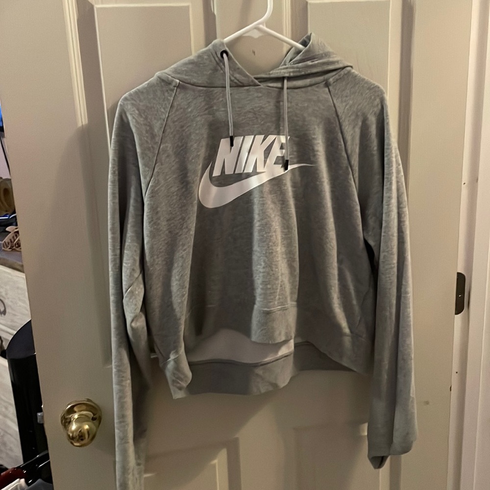 Grey Nike Cropped Sweatshirt Large